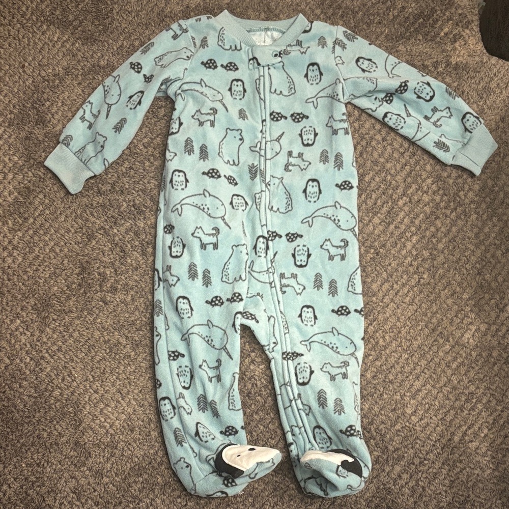 Blue Dinosaur Print Kids Footie Pajamas